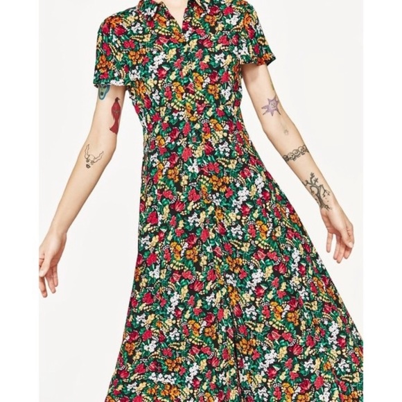 NEW Zara Floral Printed Long Maxi Shirt Dress - Picture 6 of 9